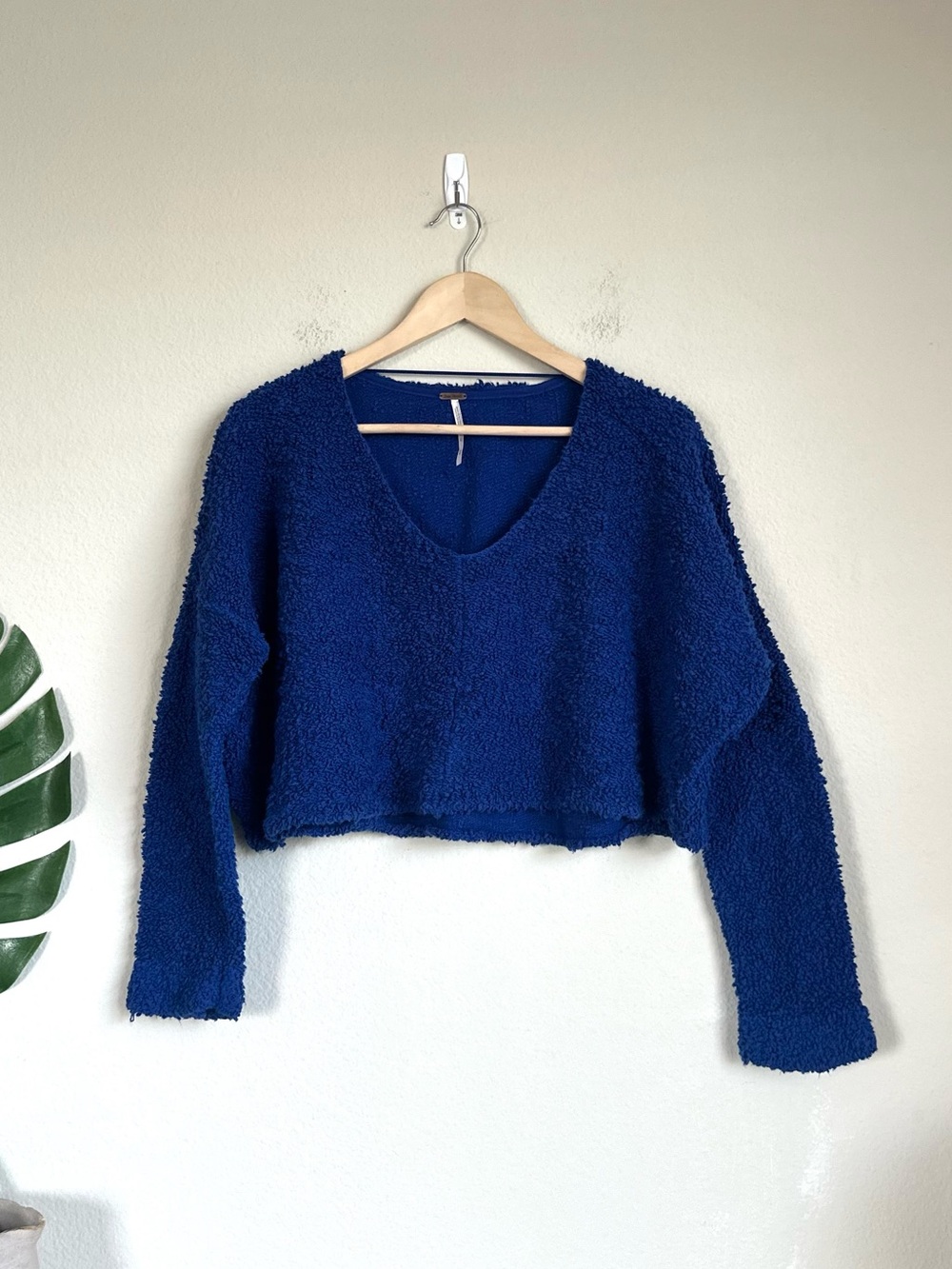 Free People Crop Textured Cotton Boucle Wide Fit Sweater